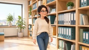 Modern Librarian in a Sunlit Office